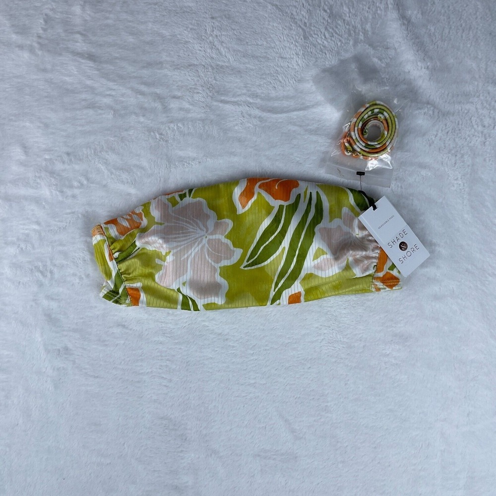 Shade & Shore Ribbed Hidden Underwire Bandeau Bikini Top Womens 34B Green Floral